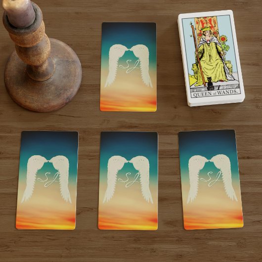 Angel Wings Celestial Sunset Monogram Pokerkaarten