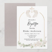 Angel Wings Cross Gold Baby Doop Kaart (Voorkant / Achterkant)