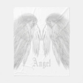 ANGEL WINGS Custom Name White Fleece Deken