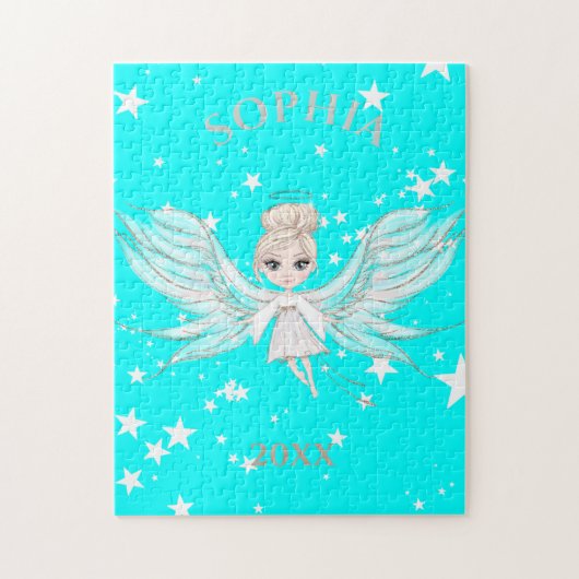 Angel Wings Cute Blue White Jigzaag Puzzle Legpuzzel (Verticaal)
