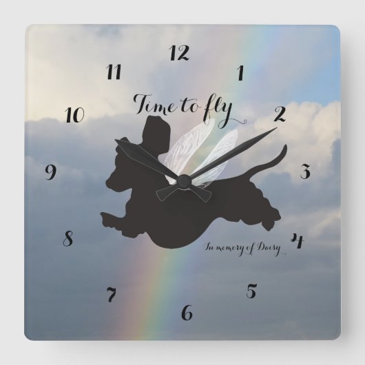 Angel Wings Dachshund Memorial Wall Clock Vierkante Klok (Voorkant)