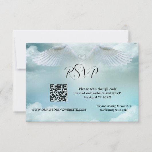 Angel Wings Dream Cloud QR Code Wedding RSVP Kaart (Voorkant)
