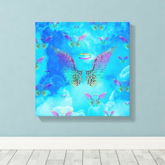 Angel Wings en Clouds Canvas Afdruk (Insitu (Houten vloer))