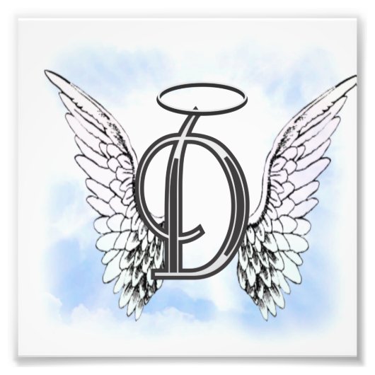 Angel Wings en Halo Monogram Letter D Foto Afdruk (Voorkant)