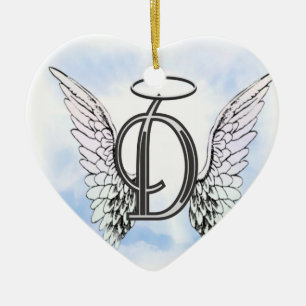 Angel Wings en Halo Monogram Letter D Keramisch Ornament