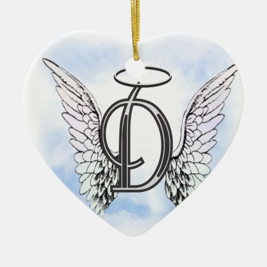 Angel Wings en Halo Monogram Letter D Keramisch Ornament (Voorkant)