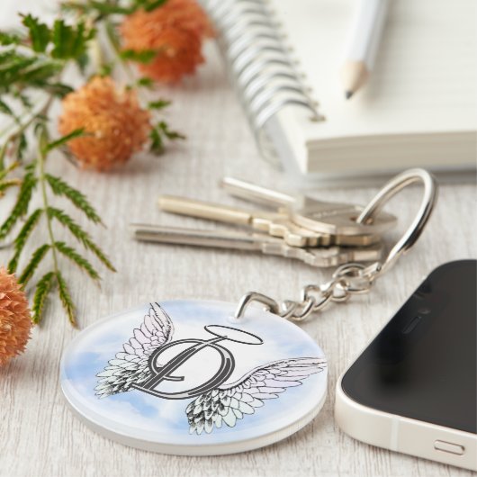 Angel Wings en Halo Monogram Letter D Sleutelhanger (Voorkant Rechts)