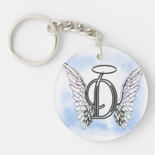 Angel Wings en Halo Monogram Letter D Sleutelhanger