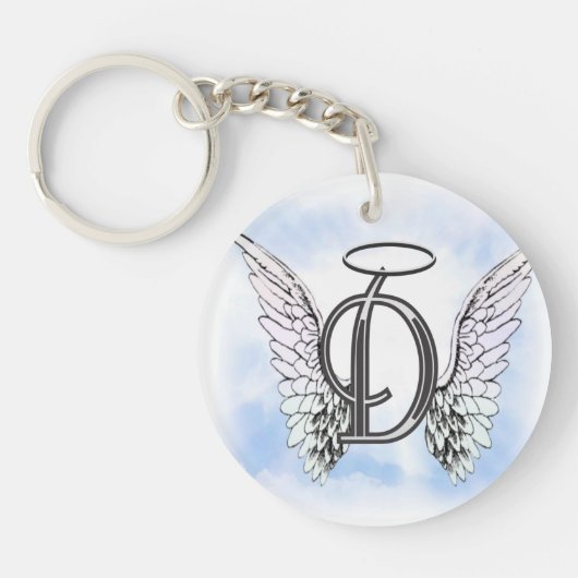 Angel Wings en Halo Monogram Letter D Sleutelhanger (Voorkant)