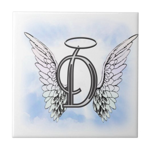 Angel Wings en Halo Monogram Letter D Tegeltje (Voorkant)