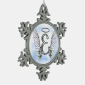 Angel Wings en Halo Monogram Letter E Tin Sneeuwvlok Ornament (Links)