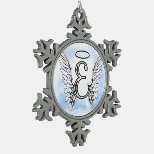 Angel Wings en Halo Monogram Letter E Tin Sneeuwvlok Ornament (Links)