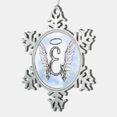 Angel Wings en Halo Monogram Letter E Tin Sneeuwvlok Ornament (Rechts)