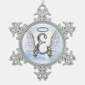 Angel Wings en Halo Monogram Letter E Tin Sneeuwvlok Ornament (Voorkant)