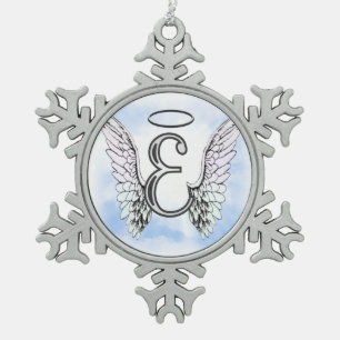 Angel Wings en Halo Monogram Letter E Tin Sneeuwvlok Ornament