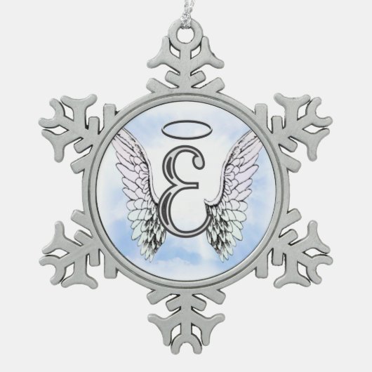 Angel Wings en Halo Monogram Letter E Tin Sneeuwvlok Ornament (Voorkant)