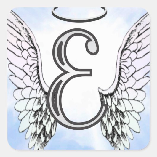 Angel Wings en Halo Monogram Letter E Vierkante Sticker (Voorkant)