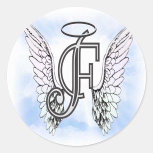 Angel Wings en Halo Monogram Letter F Ronde Sticker
