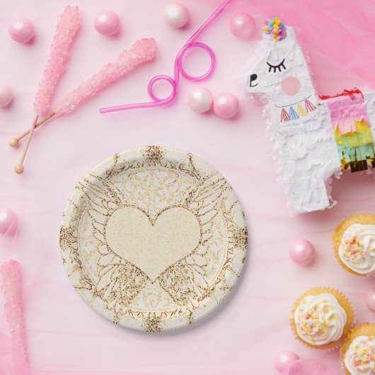 Angel Wings en Heart Papieren Bordje (Feest)