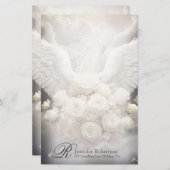 Angel Wings en Rozen Monogram Stationery Briefpapier (Voorkant / Achterkant)