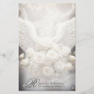 Angel Wings en Rozen Monogram Stationery Briefpapier