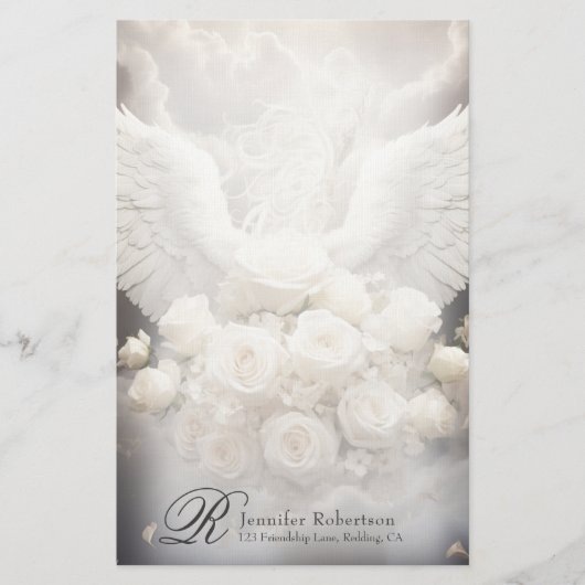 Angel Wings en Rozen Monogram Stationery Briefpapier (Voorkant)