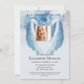 Angel Wings Foto Blauw Viering van het Leven Kaart (Voorkant)