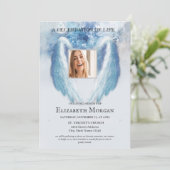 Angel Wings Foto Blauw Viering van het Leven Kaart (Staand voorkant)