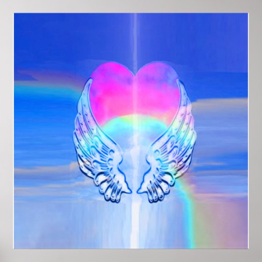 Angel Wings gewikkeld rond een regenbooghart Poster (Voorkant)