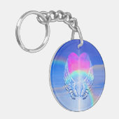 Angel Wings gewikkeld rond een regenbooghart Sleutelhanger (Voorkant Links)