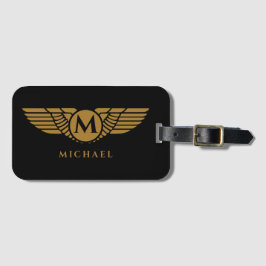 Angel Wings  Golden Name Initiaal Monogram Bagagelabel
