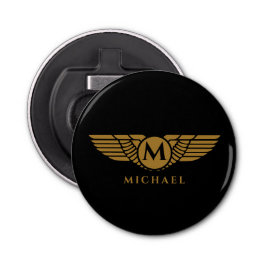 Angel Wings  Golden Name Initiaal Monogram Button Flesopener