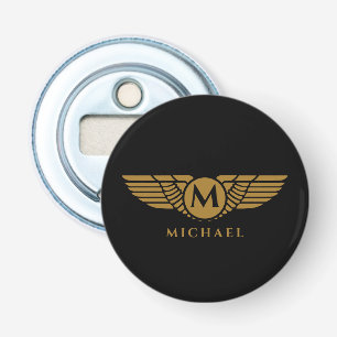 Angel Wings Golden Name Initiaal Monogram Button Flesopener