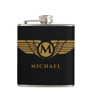 Angel Wings  Golden Name Initiaal Monogram Heupfles