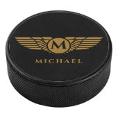 Angel Wings  Golden Name Initiaal Monogram Hockey Puck (3/4)