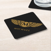 Angel Wings  Golden Name Initiaal Monogram Kartonnen Onderzetters (Schuin)
