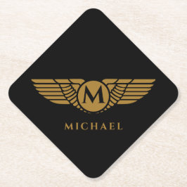 Angel Wings  Golden Name Initiaal Monogram Kartonnen Onderzetters
