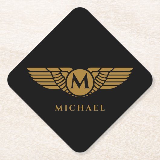Angel Wings  Golden Name Initiaal Monogram Kartonnen Onderzetters (Voorkant)