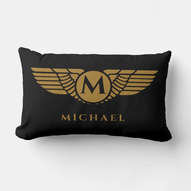 Angel Wings  Golden Name Initiaal Monogram Kussen (Voorkant)