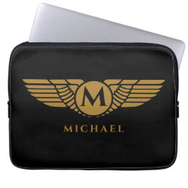Angel Wings  Golden Name Initiaal Monogram Laptop Sleeve
