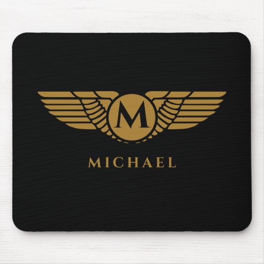 Angel Wings  Golden Name Initiaal Monogram Muismat (Voorkant)