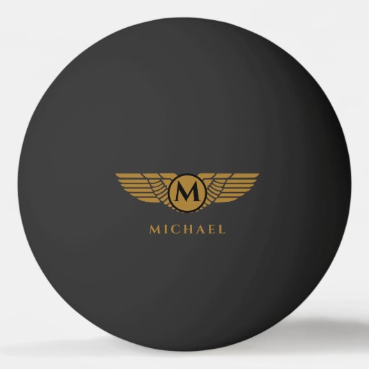 Angel Wings Golden Name Initiaal Monogram Pingpongbal (Voorkant)
