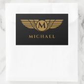 Angel Wings Golden Name Initiaal Monogram Rechthoekige Sticker (Tas)