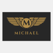 Angel Wings Golden Name Initiaal Monogram Rechthoekige Sticker (Voorkant)