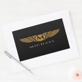 Angel Wings  Golden Name Initiaal Monogram Rechthoekige Sticker