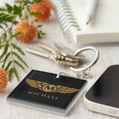 Angel Wings  Golden Name Initiaal Monogram Sleutelhanger (Voorkant Rechts)