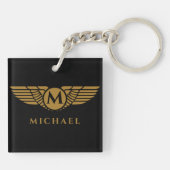 Angel Wings  Golden Name Initiaal Monogram Sleutelhanger (Achterkant)