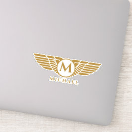 Angel Wings  Golden Name Initiaal Monogram Sticker