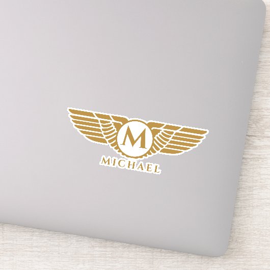 Angel Wings Golden Name Initiaal Monogram Sticker (Detail)