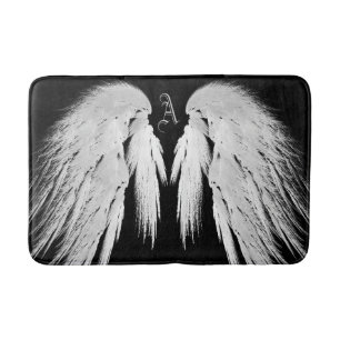 ANGEL WINGS Grey Touch Feathers Custom Monogram Badmat